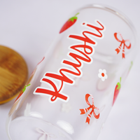 Personalized Strawberry Glass Tumbler with Bamboo Lid & Straw