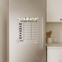 Floral Black Acrylic Weekly Planner | Magnetic Reusable Fridge Board with Notes Section | Pen and Rag