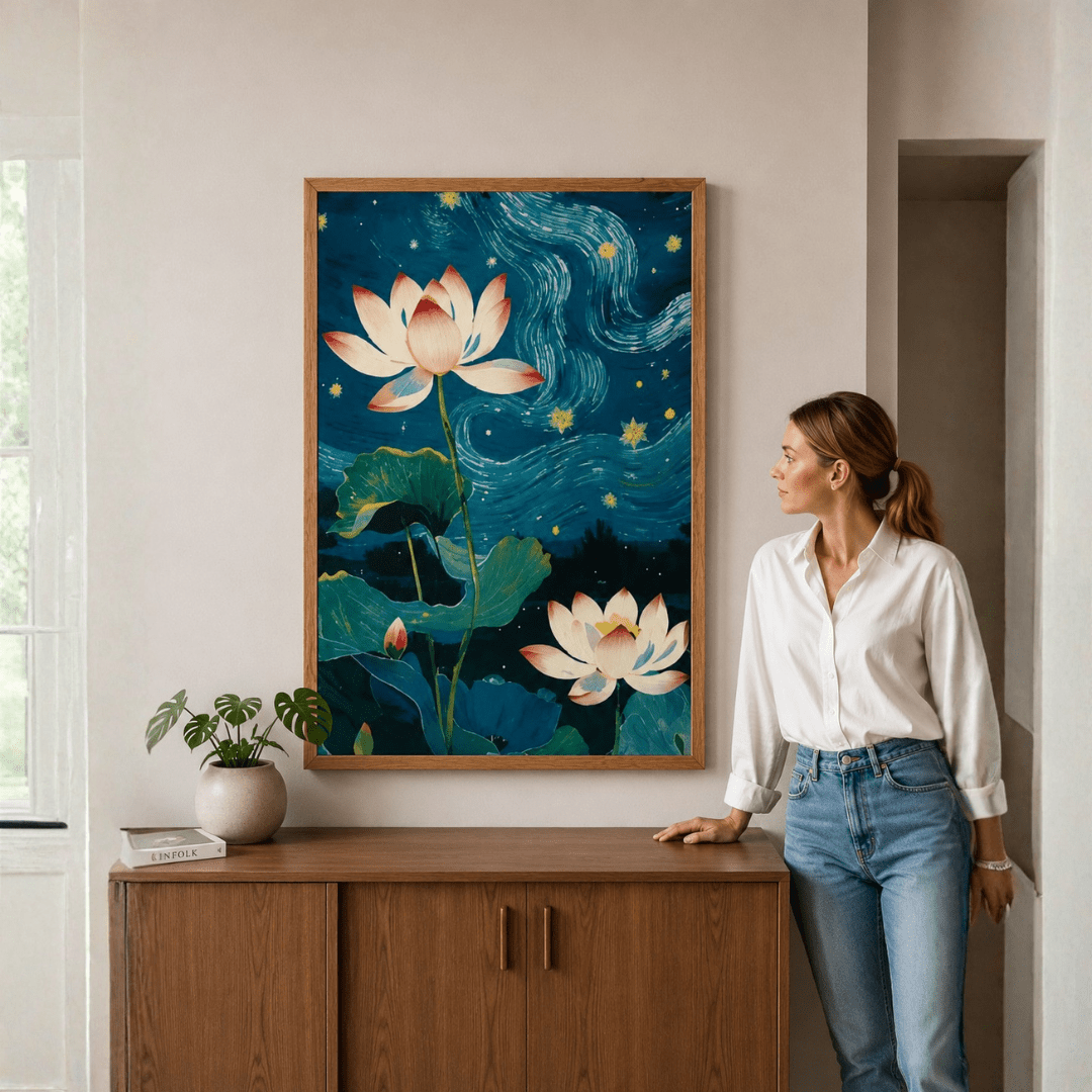Lotus Night Serenity Canvas Wall Art Painting - Memories InsiteLOTUS NIGHT SENERITY CANVAS - STRECHED