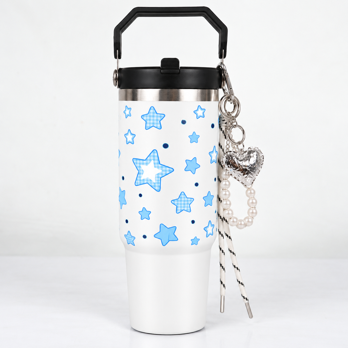 Star Print Tumbler with Handle & Straw | Reusable Travel Cup | Stylish Everyday Drinkware