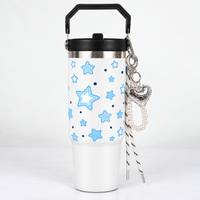 Star Print Tumbler with Handle & Straw | Reusable Travel Cup | Stylish Everyday Drinkware