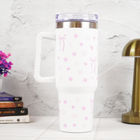 Cute Star Print Stainless Steel Tumbler with Handle | Double Wall Insulated Travel Mug with Straw