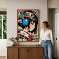 Anime Girl with Headphones Canvas Wall Art - Memories Insite