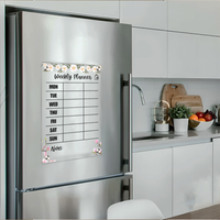 Floral Black Acrylic Weekly Planner | Magnetic Reusable Fridge Board with Notes Section | Pen and Rag