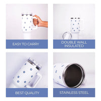 White Evil Eye Print Tumbler with Straw & Handle