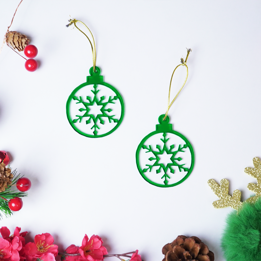 Green Snowflake Christmas Hanging Ornaments – Set of 6