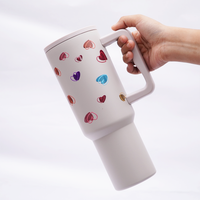 Rainbow Heart Stainless Steel Travel Tumbler with Handle | Double Wall Insulated & Leakproof