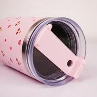 Pink Cherry & Floral Print Tumbler – Insulated Travel Tumbler with Handle & Straw