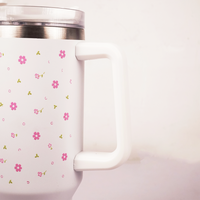 Delicate Pink Flower Tumbler with Handle & Straw