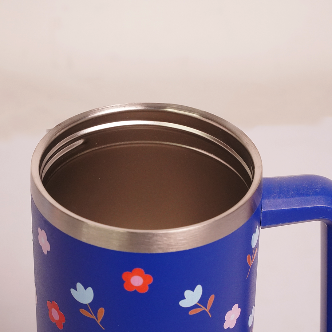 Floral Print Insulated Tumbler with Handle & Straw | Reusable Travel Cup | Stylish Drinkware