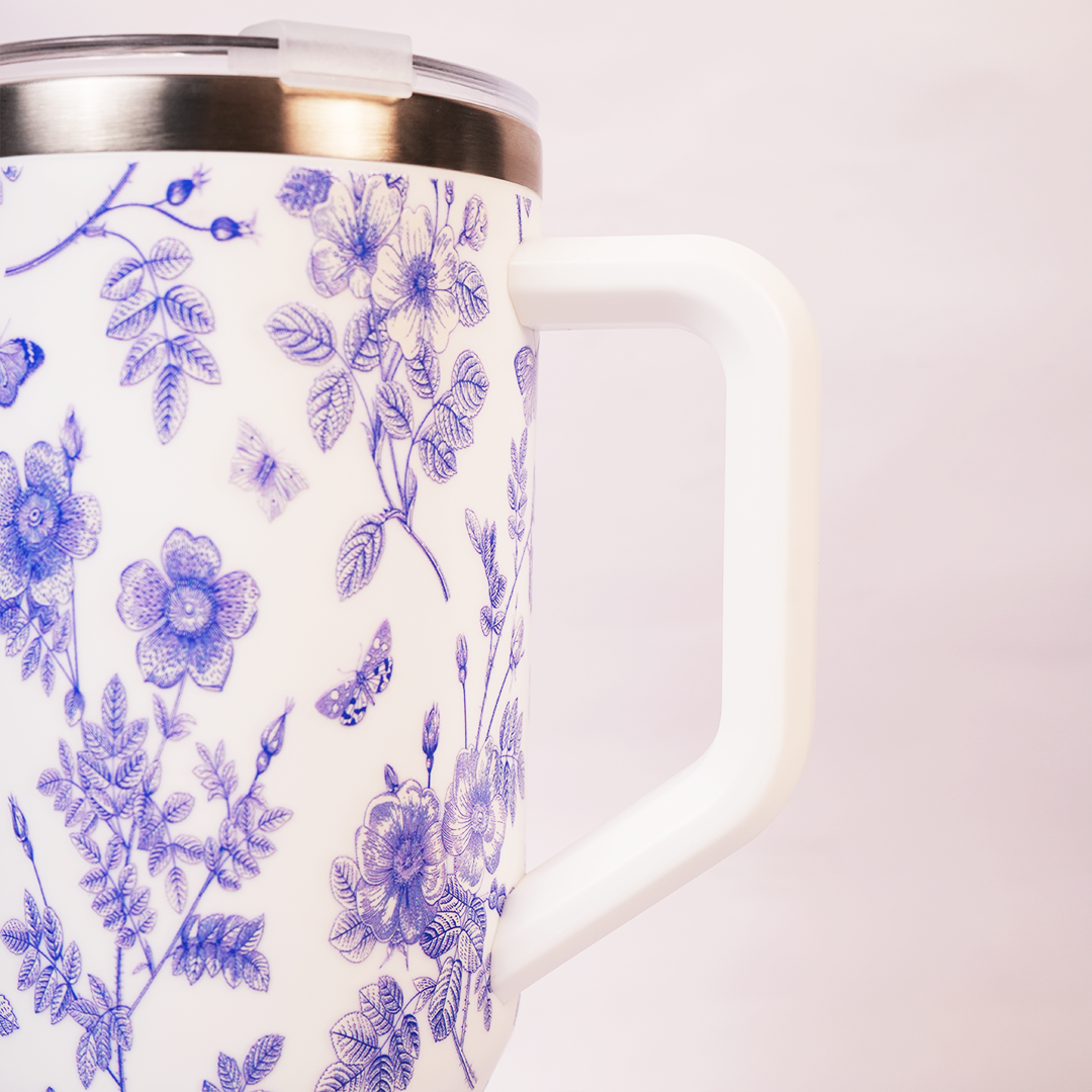 Blue Botanical  Stainless Steel in BLUE Travel Tumbler