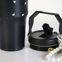 Aesthetic Heart Print Stainless Steel Tumbler with Floral Charm