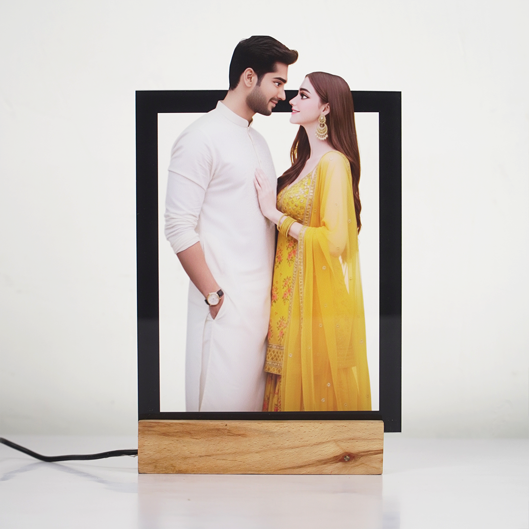 Personalized Couple LED Photo Frame | Custom Name Night Lamp