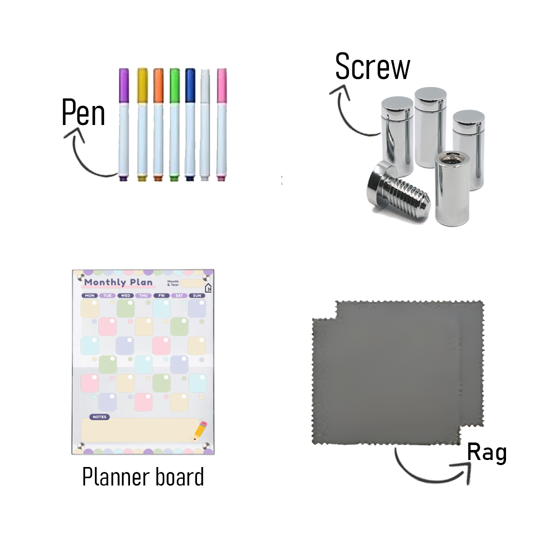 Colorful Acrylic Monthly Milky Planner Board with Notes Section – Reusable Wall Calendar for Home & Office