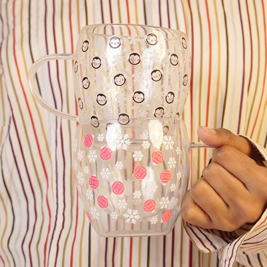 Set-2 Elegant Christmas Glass Mug