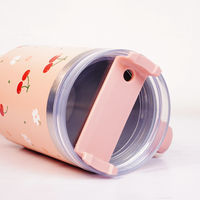 Peach Strawberry Heart Tumbler with Straw & Handle – Cute Floral Travel Tumbler