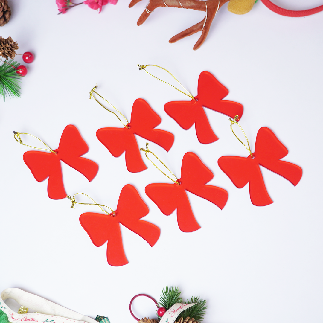 Red Bow designed Christmas Decoration Ornaments- Set of 6