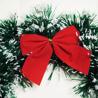 Snow-Frosted Christmas Wreath with Red Bow & Silver Flower
