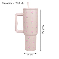 Pink Tulip Bow Tumbler with Straw & Hand