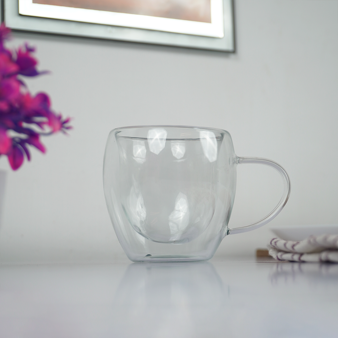 Double Wall Glass Coffee Cup with Handle