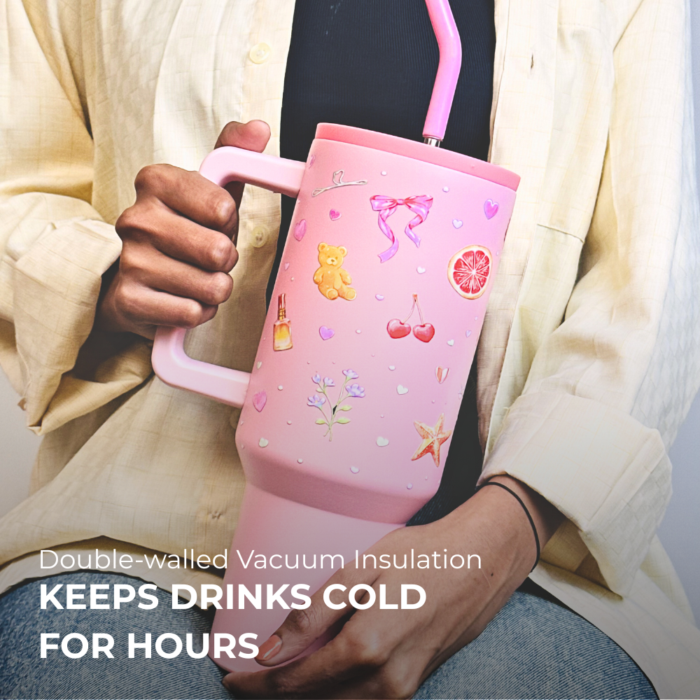 Blush Pop Aesthetic Tumbler with Handle, Straw & Spill-Proof Lid