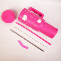 Hot Pink Happy Bear Insulated Tumbler with Handle