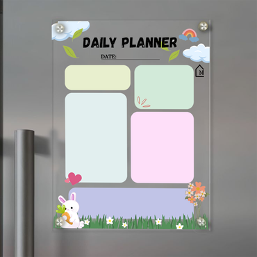 Charming Bunny & Rainbow Family Daily Planner for Refrigerator