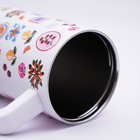 Mediterranean Print Stainless Steel Travel Tumbler with Handle & Leakproof Lid | Double Wall Vacuum Insulated Coffee Mug