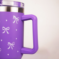 Purple Bow Print Tumbler – Insulated Travel Tumbler with Handle & Straw