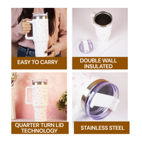 Cute Star Print Stainless Steel Tumbler with Handle | Double Wall Insulated Travel Mug with Straw