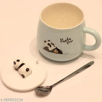 Cute Panda Mug with Hand Painted Lid and Steel Spoon