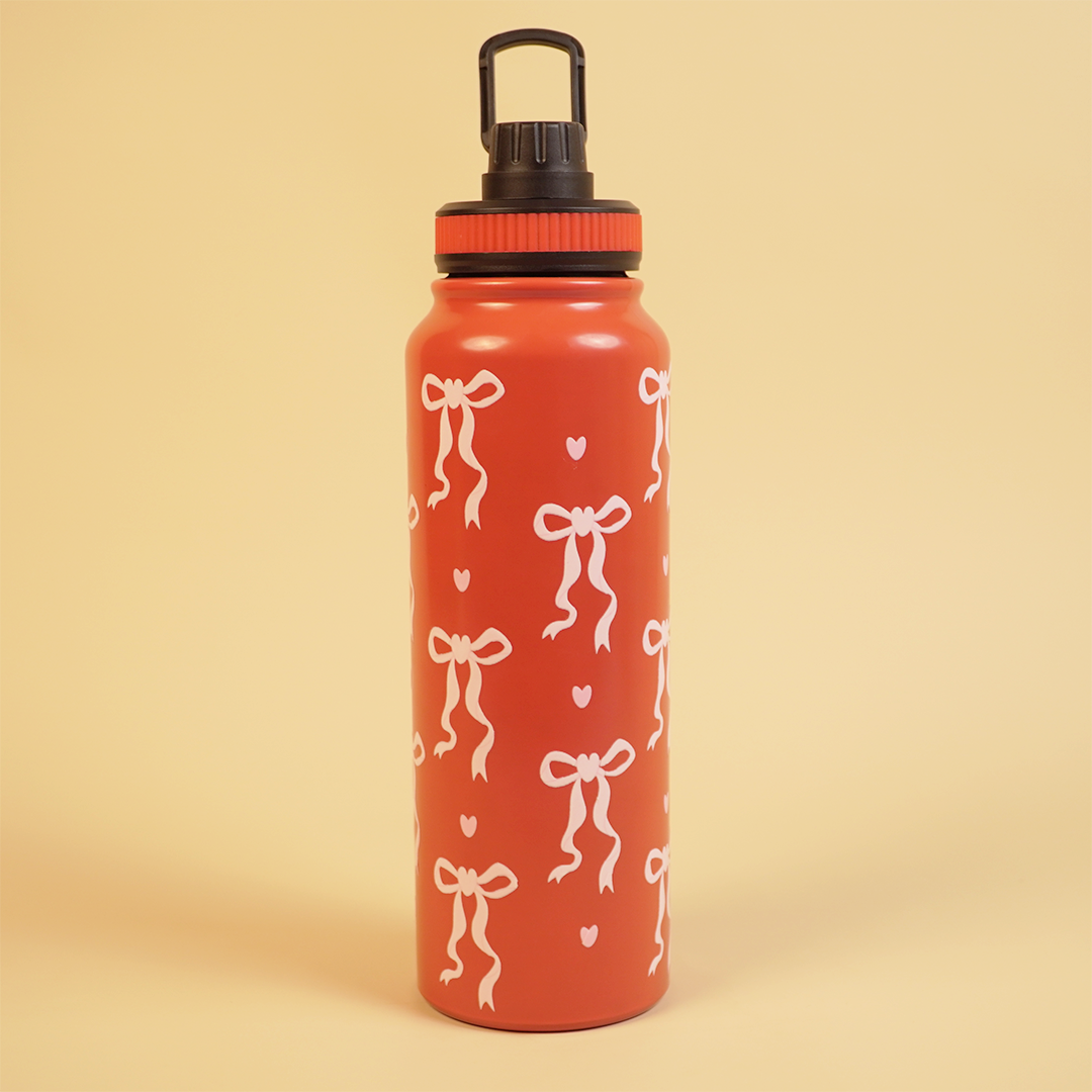 Bow Print Stainless Steel Water Bottle – Cute, Stylish & Everyday Essential