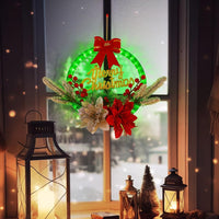 LED Christmas Wreath with Flowers & Red Bow – 30cm