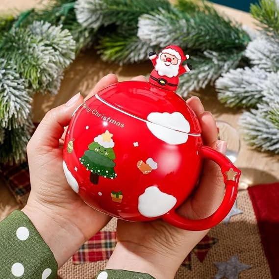 Santa Surprise Christmas Mug with Lid & Spoon (Random Color)