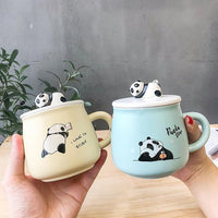 Cute Panda Mug with Hand Painted Lid and Steel Spoon