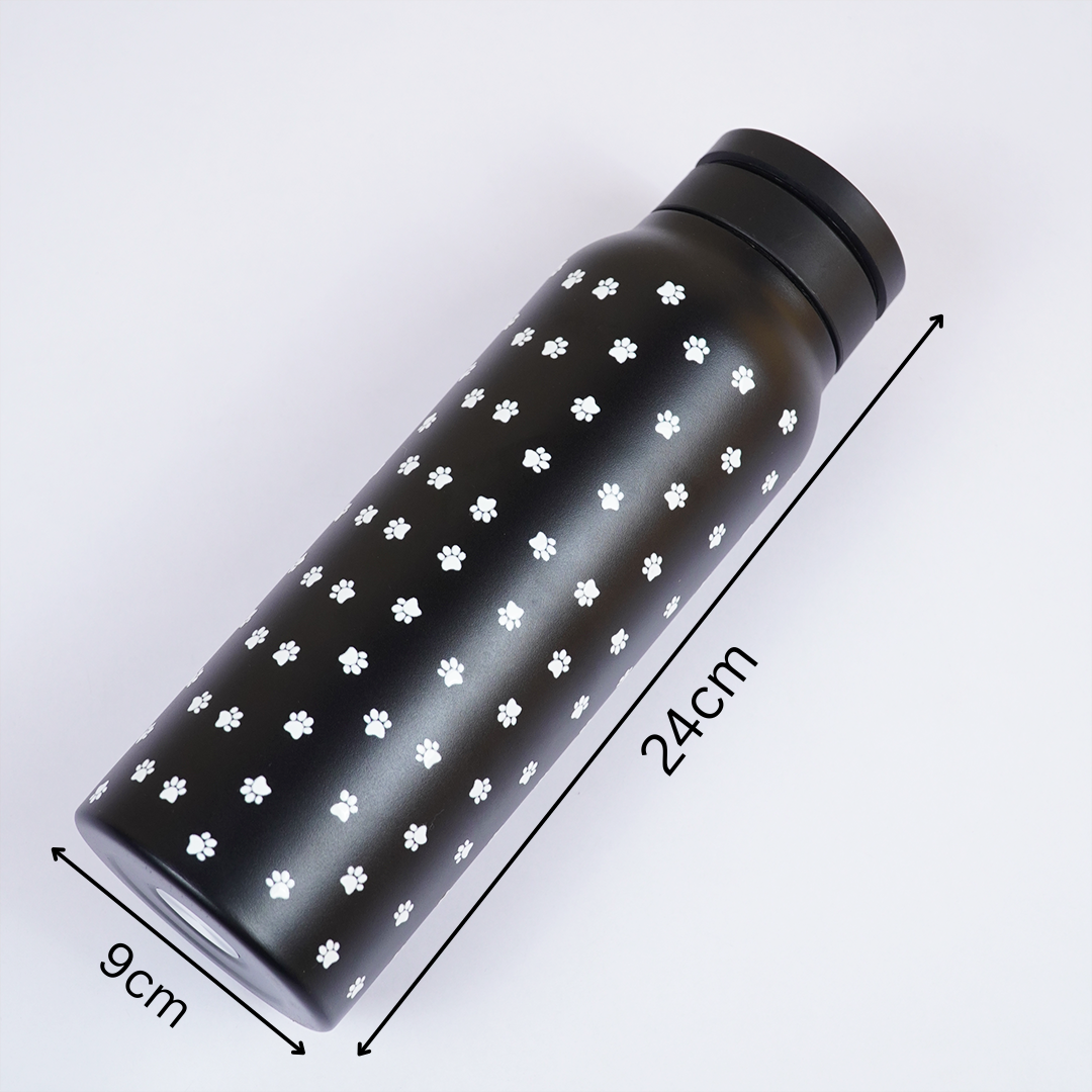 Black Paw Print Stainless Steel Water Bottle