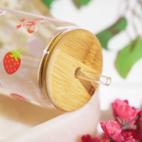Personalized Strawberry Glass Tumbler with Bamboo Lid & Straw