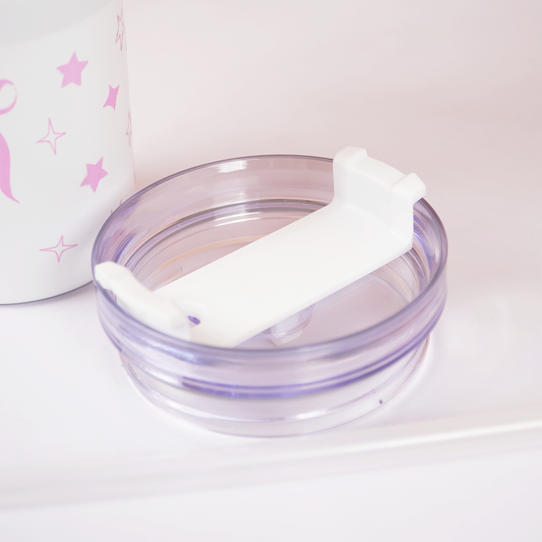 Cute Star Print Stainless Steel Tumbler with Handle | Double Wall Insulated Travel Mug with Straw