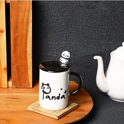 Cute Panda Ceramic Coffee Mug with 3D Panda Lid and Spoon, Cute Cups Novelty Coffee Tea Milk Christmas Mug for Women Girls Boys.