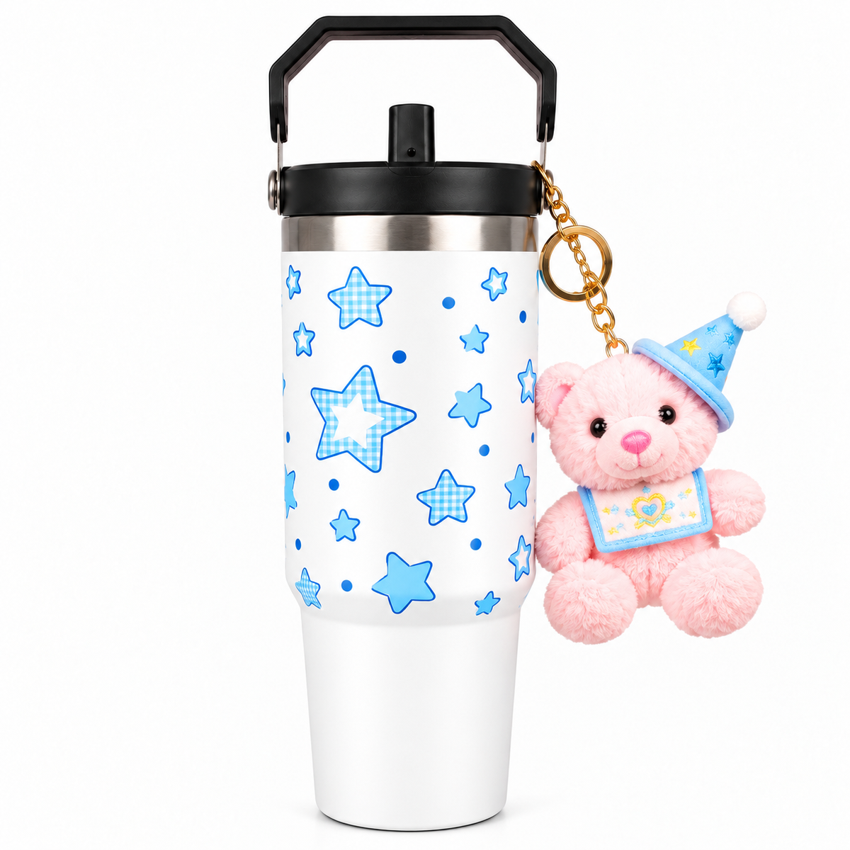 Star Print Tumbler with Handle & Straw | Reusable Travel Cup | Stylish Everyday Drinkware