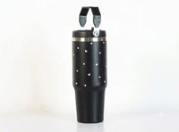 Aesthetic Heart Print Stainless Steel Tumbler with Floral Charm