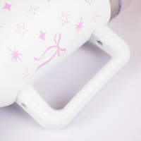 Cute Star Print Stainless Steel Tumbler with Handle | Double Wall Insulated Travel Mug with Straw