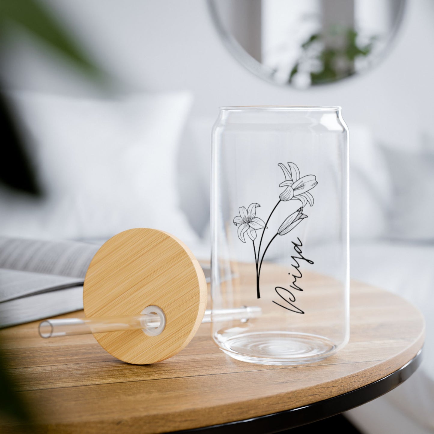 Personalized Flower Glass Jar Coffee Tumbler