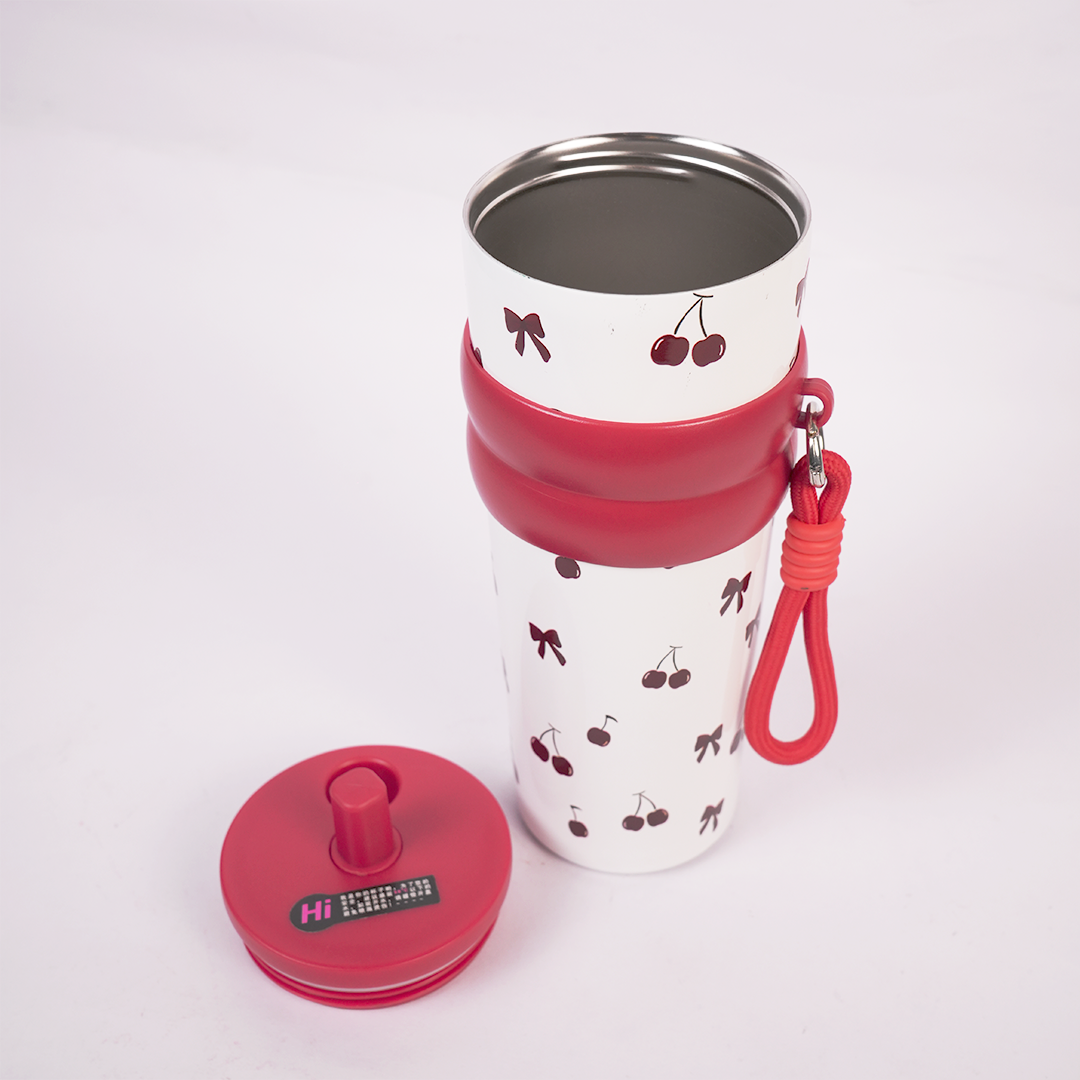 Cherry Print Stainless Steel Insulated Tumbler with Straw & Carry Loop