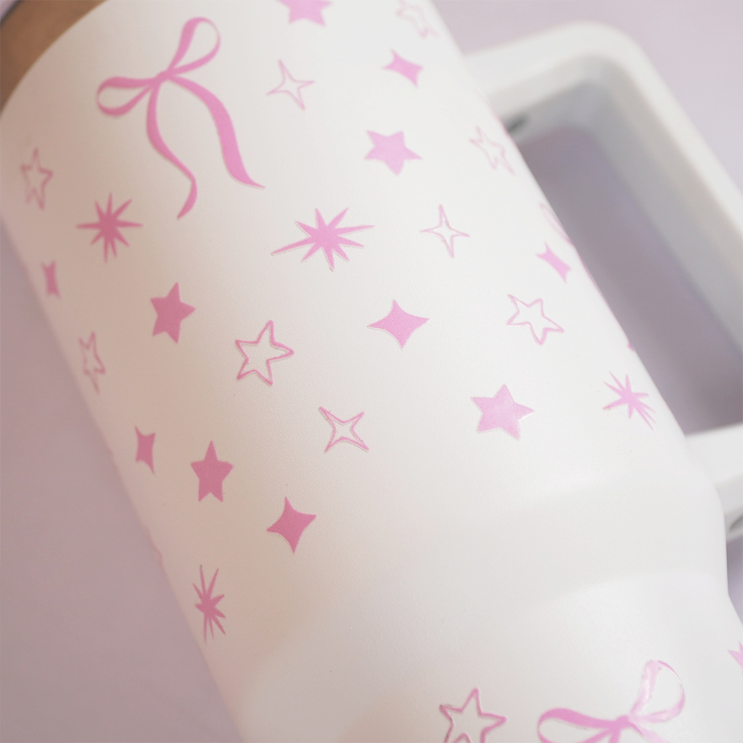 Cute Star Print Stainless Steel Tumbler with Handle | Double Wall Insulated Travel Mug with Straw