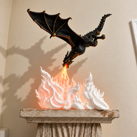 Dragon Breathing Fire Lamp Decorative Figurine with Fire Bowl Base | Fantasy Tabletop Decor