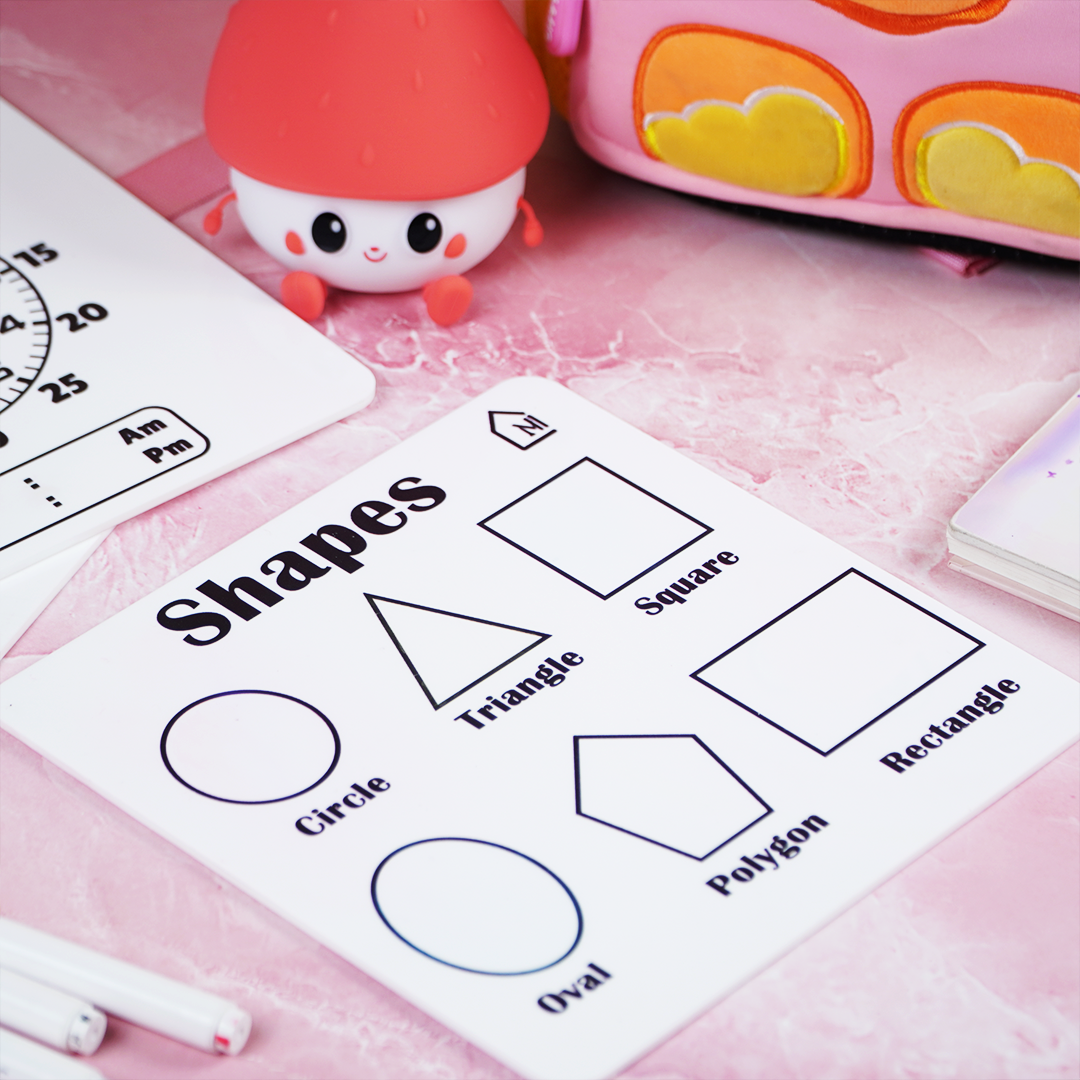 Reusable Shapes Learning Board for Kids with Pen Box & Cleaning Cloth