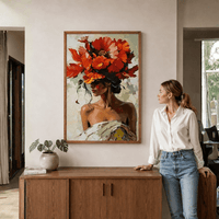 Elegant Woman with Floral Hat Canvas Wall Art - Memories InsiteWOMEN WITH FLORAL HAT FRAME -DARK WOOD