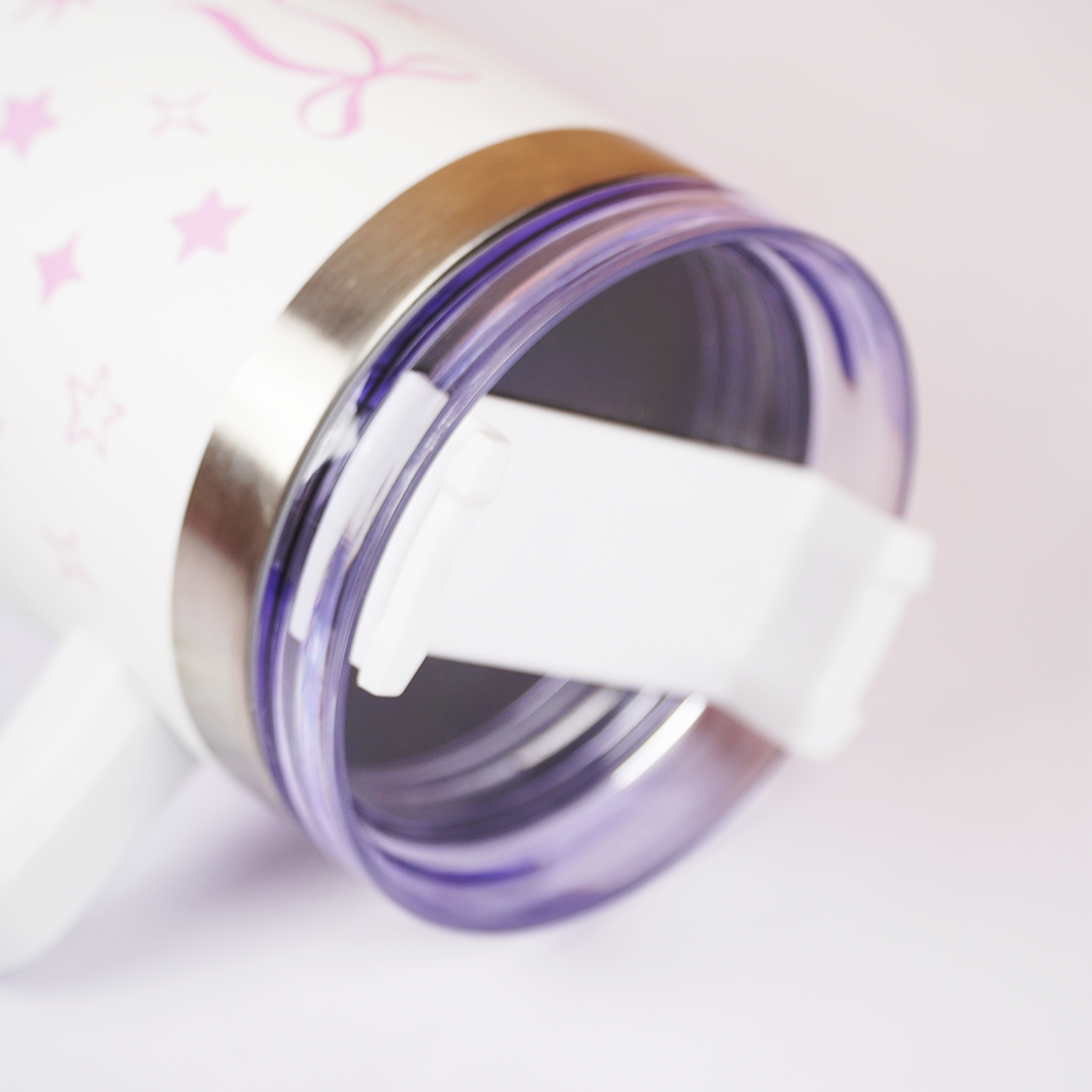 Cute Star Print Stainless Steel Tumbler with Handle | Double Wall Insulated Travel Mug with Straw