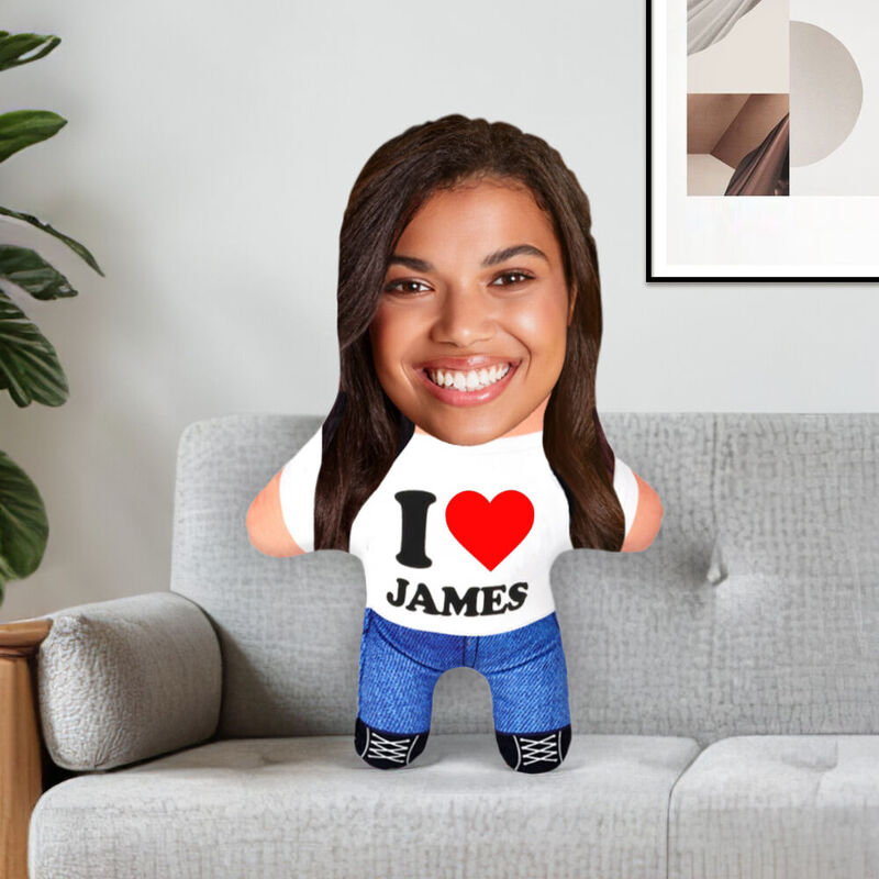 Personalized Face Pillow Portrait Pillow I Heart Custom Name Gift for Couples